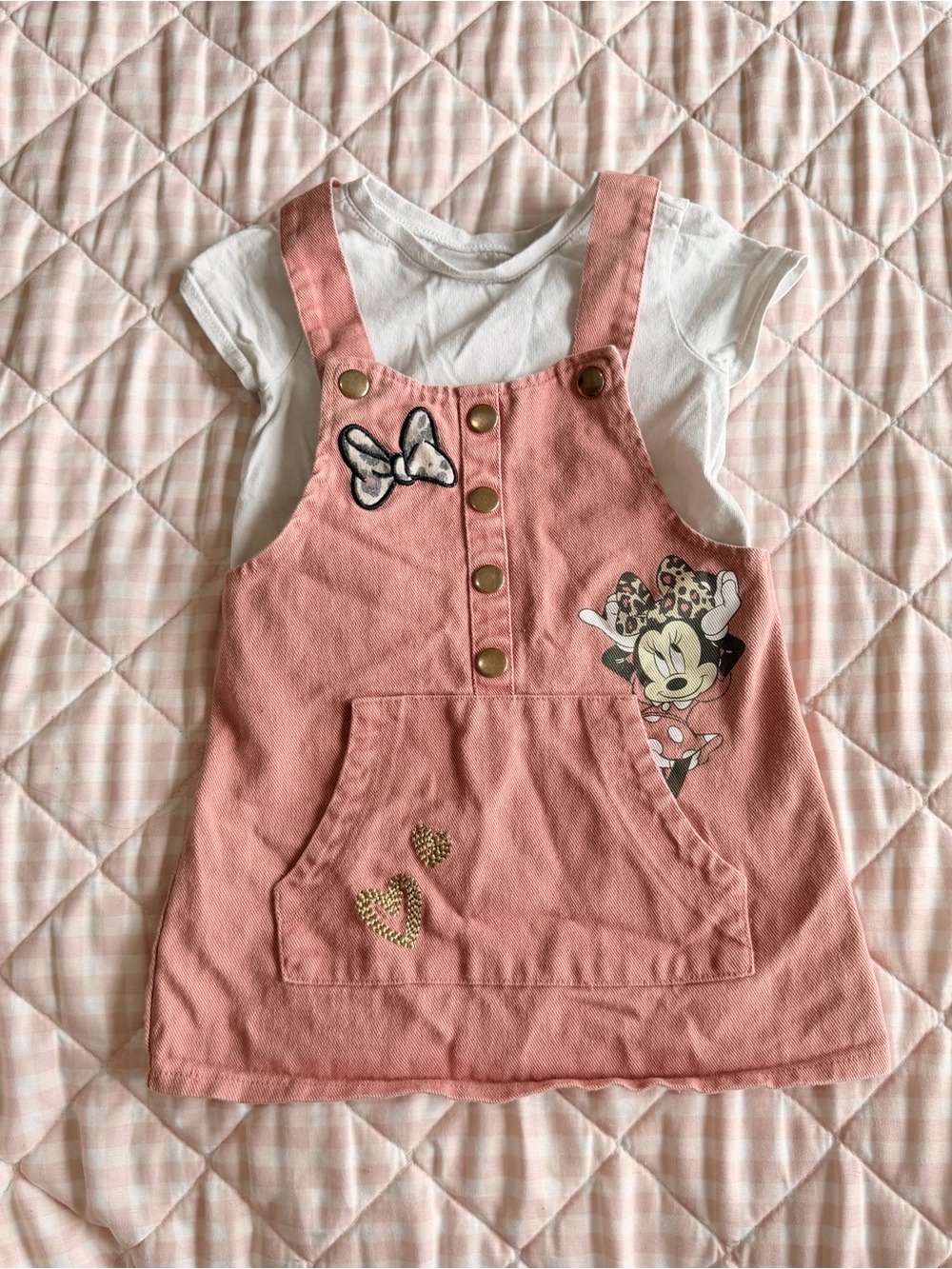 Disney Pink Minnie Mouse Overall Dress with Bow Patch